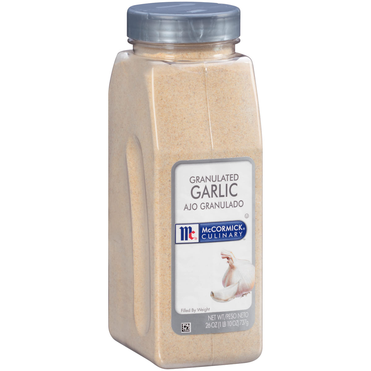 McCormick Culinary granulated garlic 26oz container adds robust flavor to beef rub.