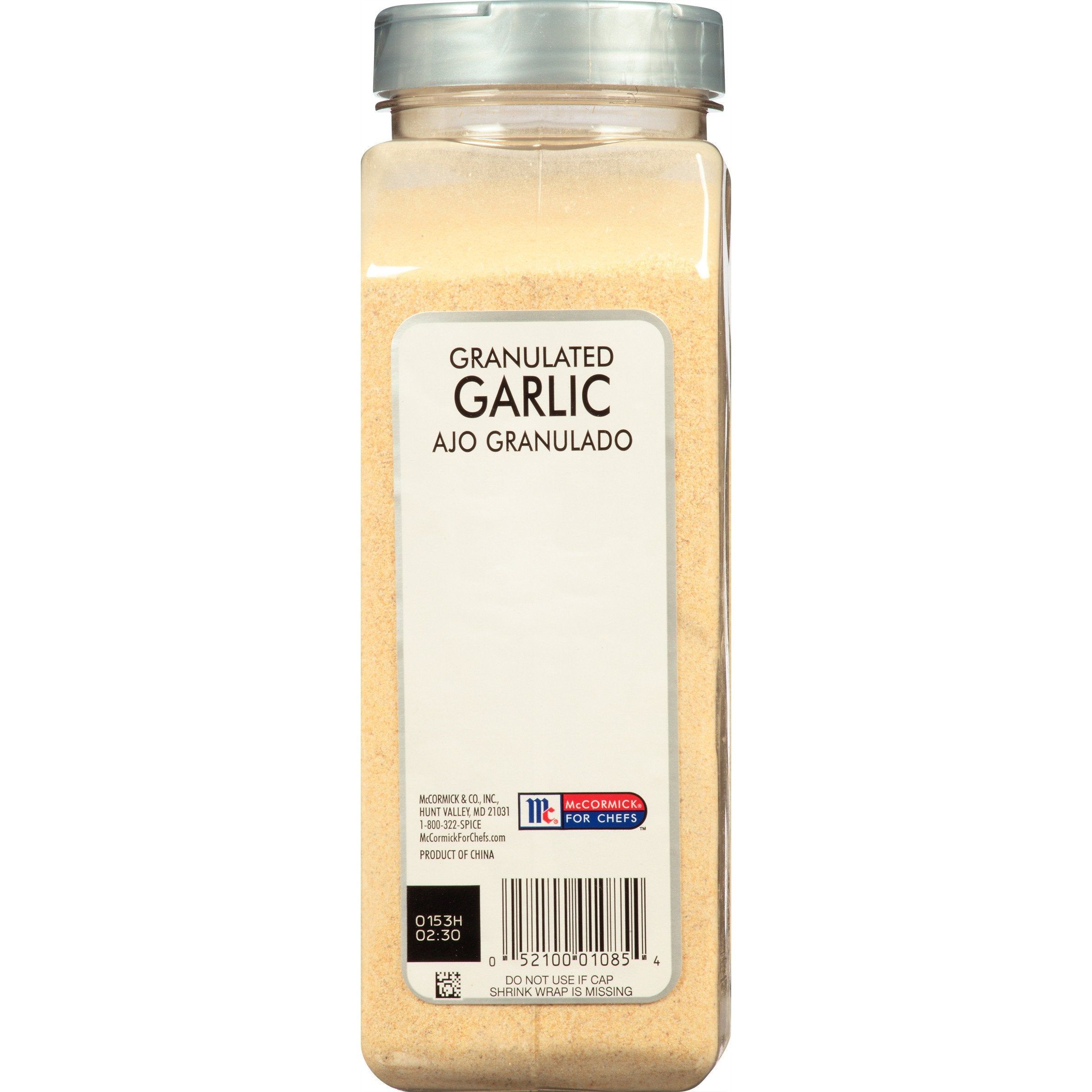 McCormick Culinary granulated garlic pouring-jar showcases quick seasoning for sauces.