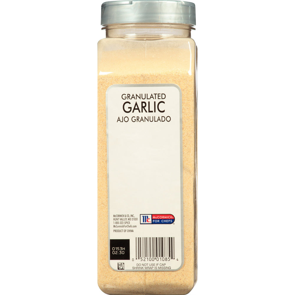 McCormick Culinary granulated garlic pouring-jar showcases quick seasoning for sauces.