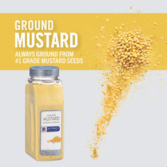 McCormick Culinary ground mustard powder with measuring scoop for recipes.