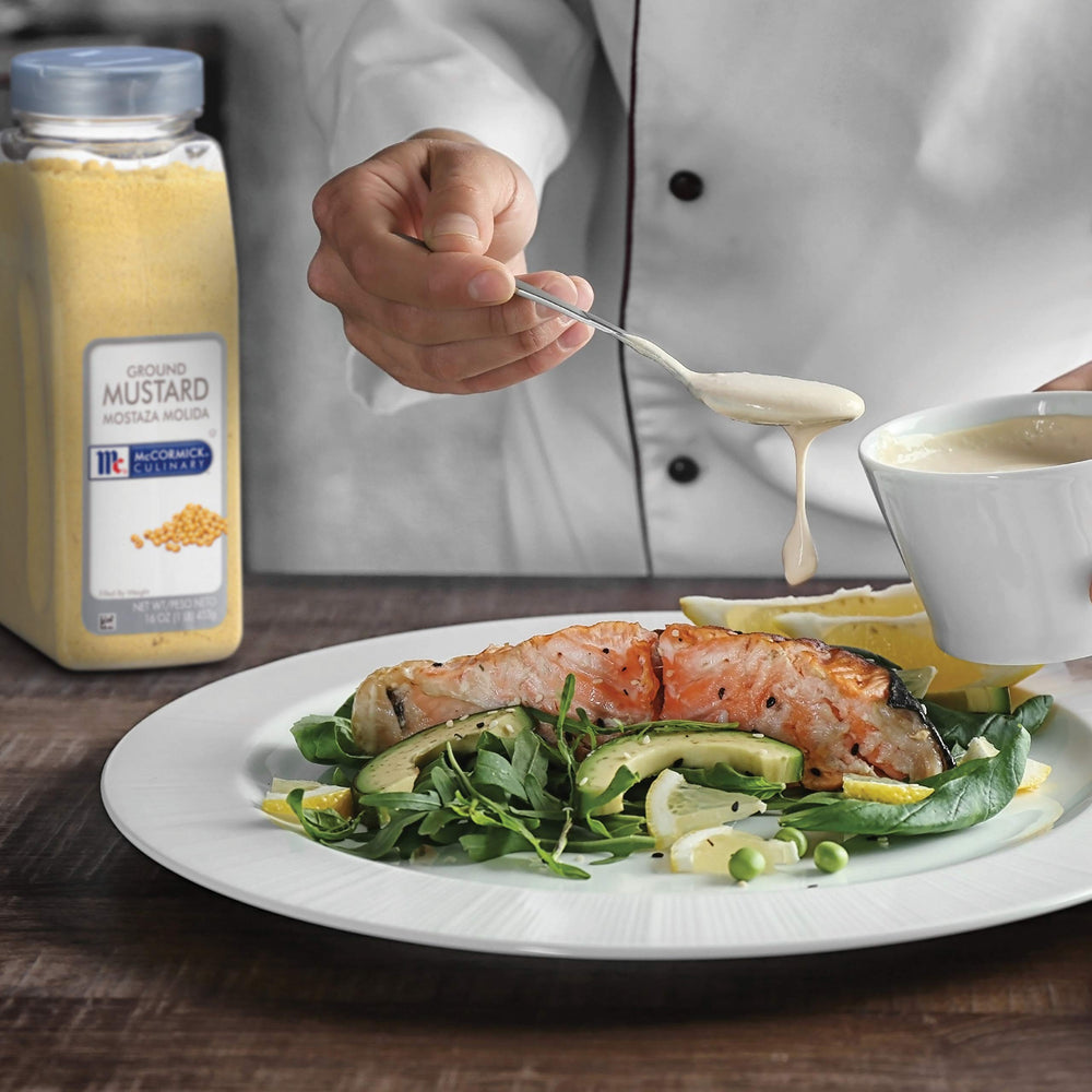 McCormick Culinary mustard powder whisked into mayo for emulsified dressings.