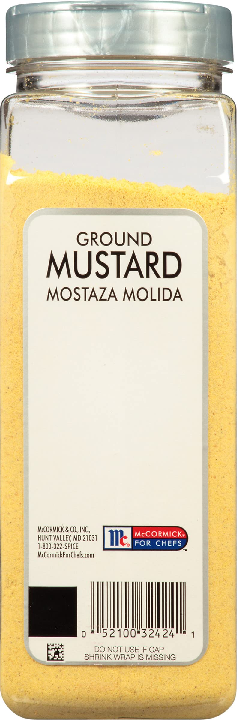 McCormick Culinary mustard powder jar close-up ready for chefs.