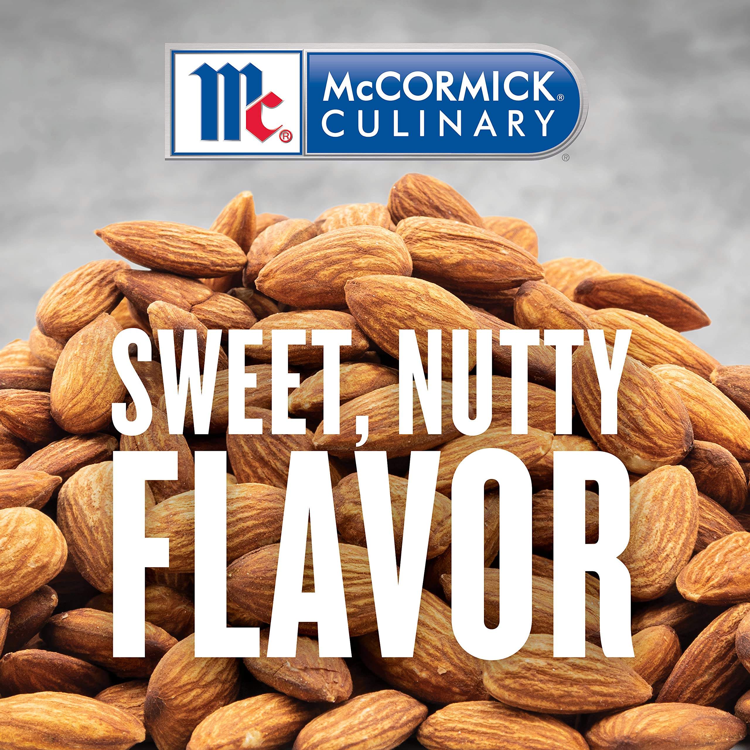 McCormick Culinary imitation almond extract pour view for precise dispensing in bulk recipes.