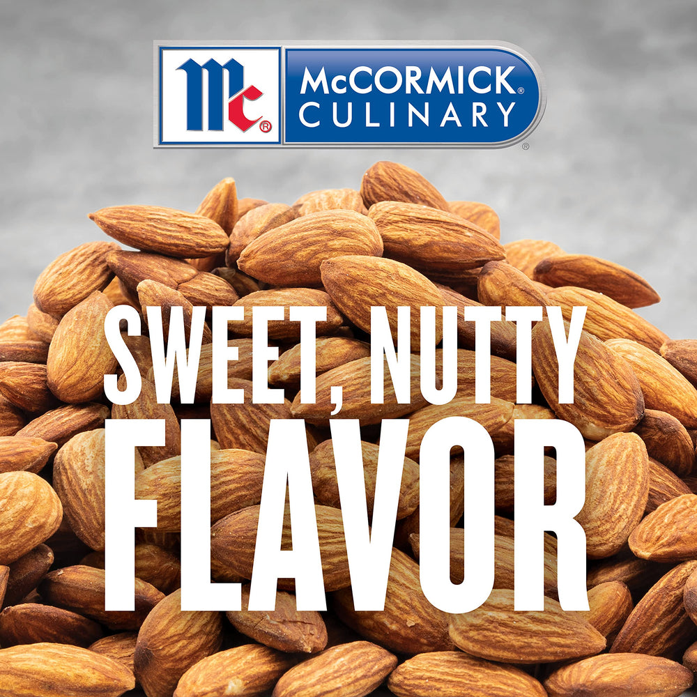 McCormick Culinary imitation almond extract pour view for precise dispensing in bulk recipes.