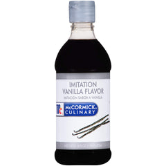 McCormick Culinary Imitation Vanilla bottle shows rich flavor for cakes and frostings.