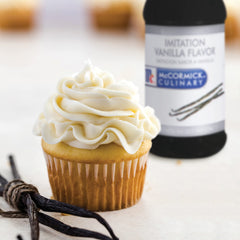 McCormick Culinary Imitation Vanilla label showcases gluten-free, kosher certification.