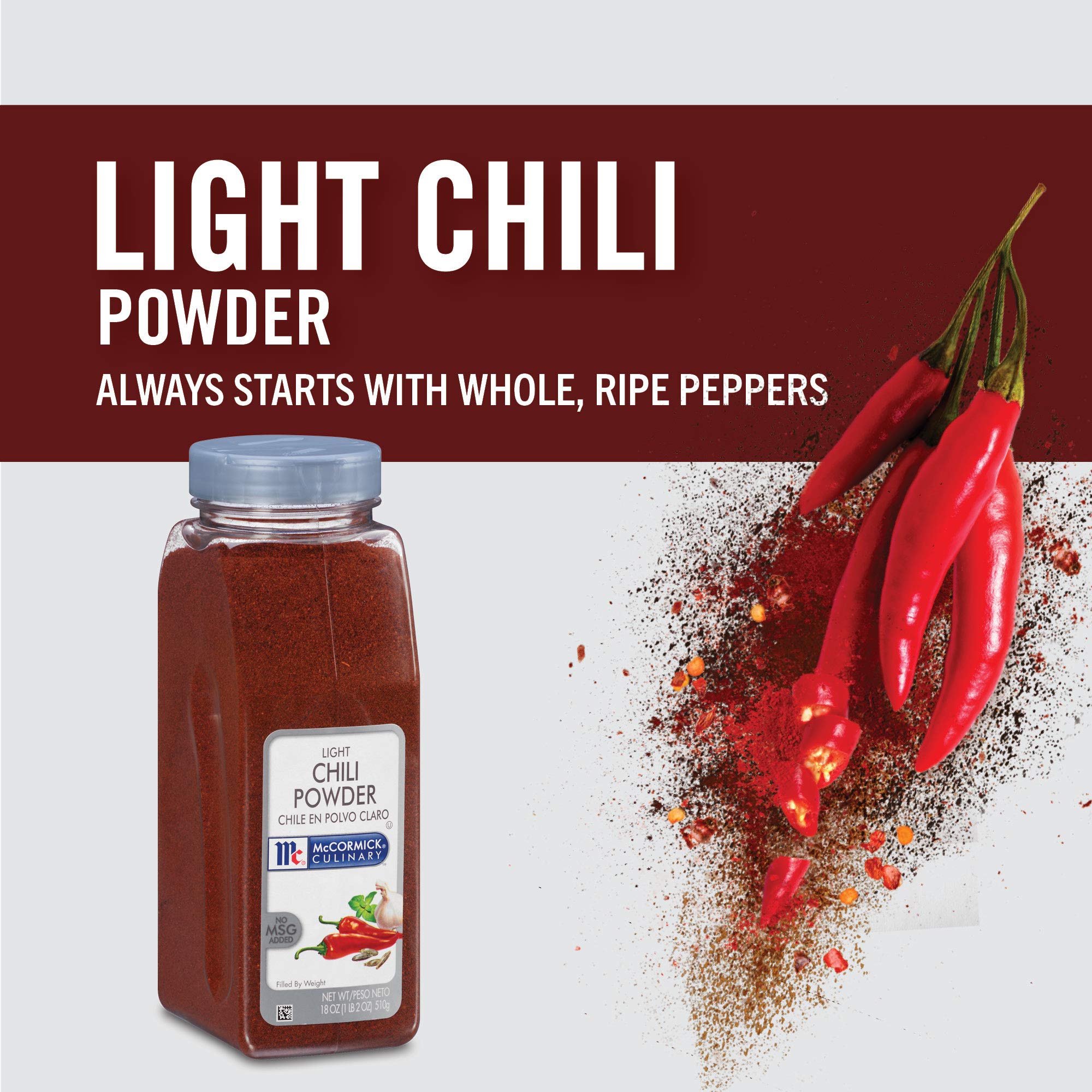 McCormick Culinary Light Chili Powder with measuring scoop ready for batch cooking