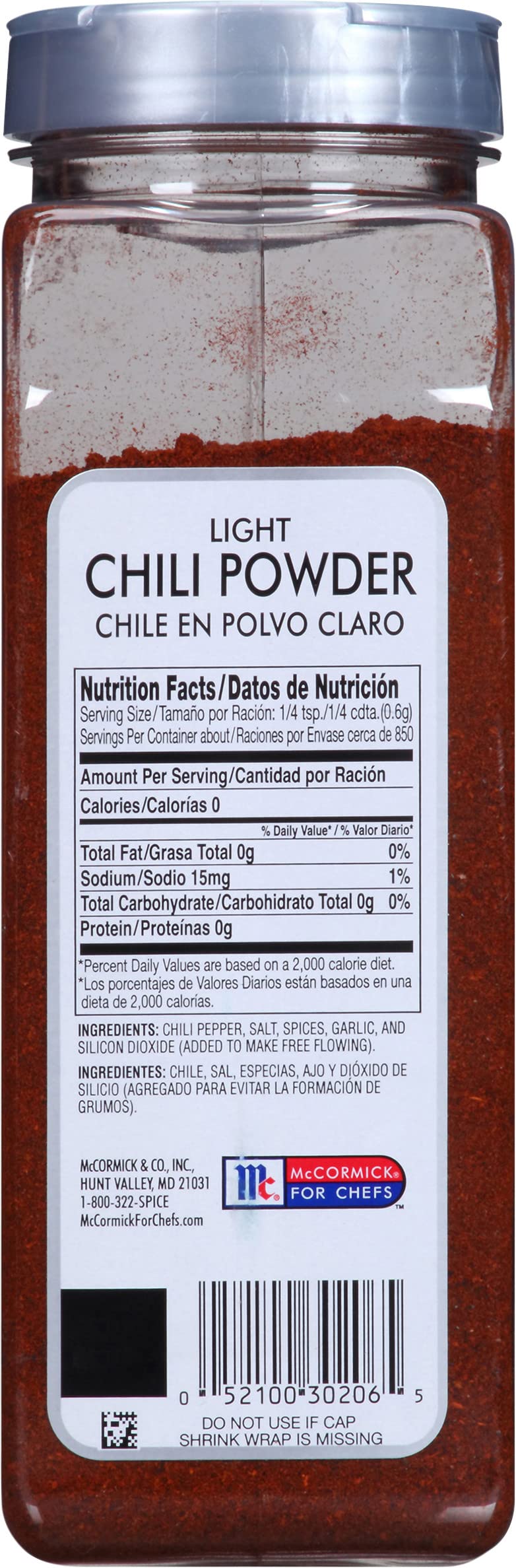 McCormick Culinary Light Chili Powder close-up of vibrant red powder