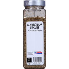 Close-up of McCormick Culinary Marjoram Leaves jar showing premium aroma.