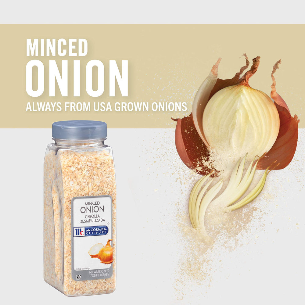 Dried onion flakes in McCormick Culinary Minced Onion offer instant texture