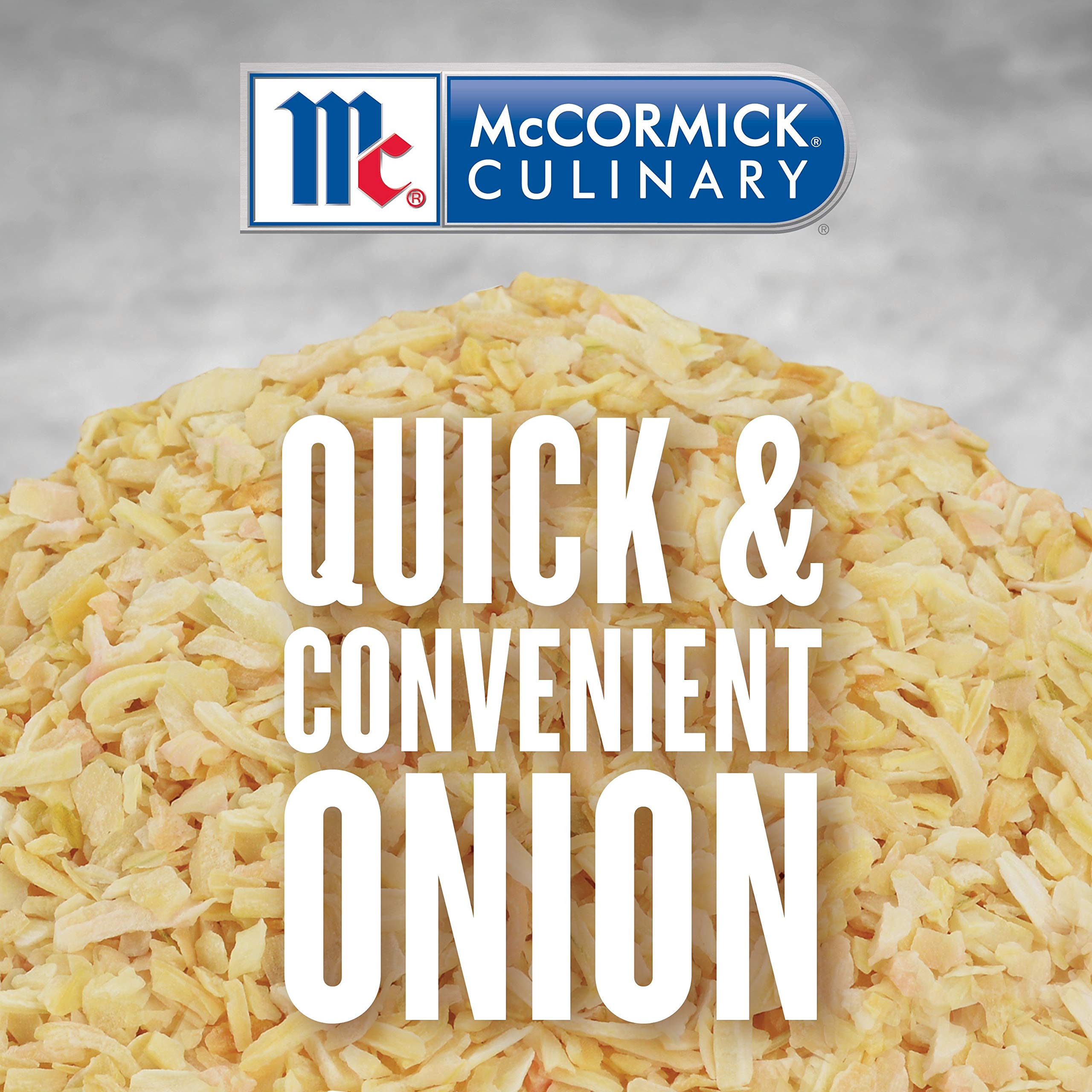 Label closeup of McCormick Culinary Minced Onion showing quality ingredients