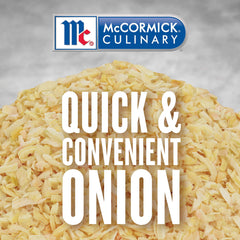 Label closeup of McCormick Culinary Minced Onion showing quality ingredients