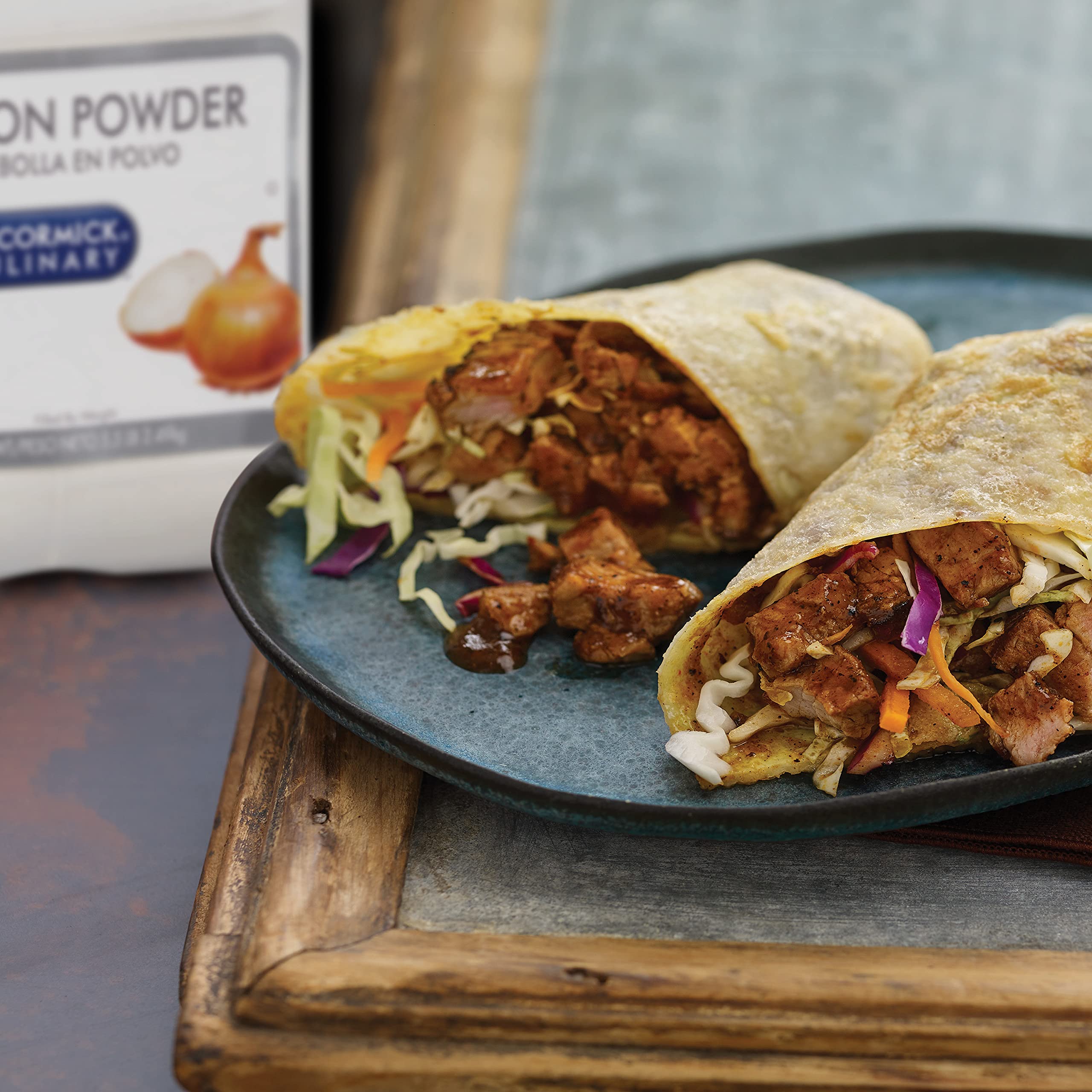 McCormick Culinary Onion Powder in sauce pot for quick dispersal.