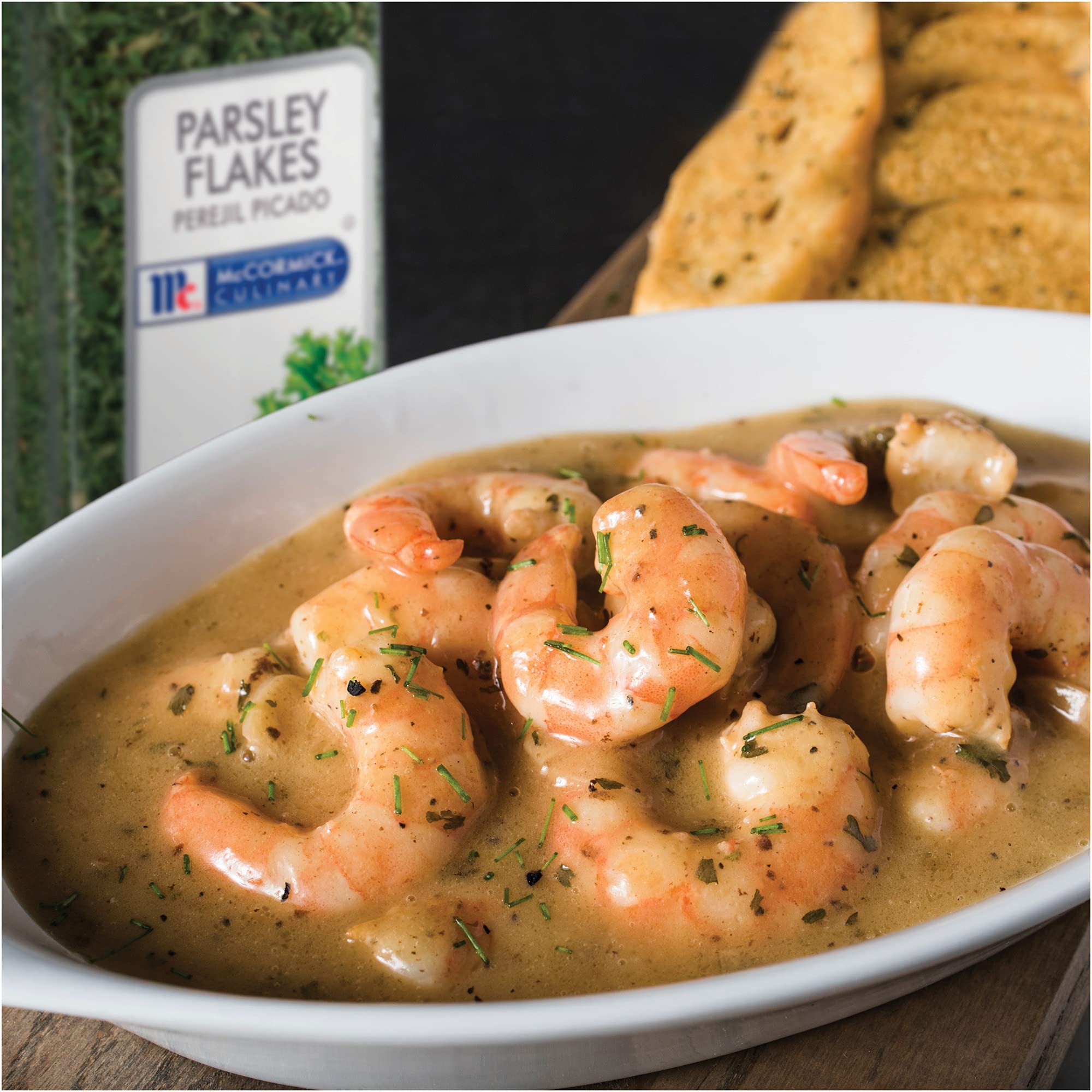 McCormick Culinary Parsley Flakes garnish idea over soup or potatoes adds color.