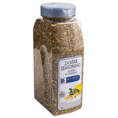 McCormick Culinary Za'atar seasoning container front view highlights authentic Middle Eastern flavor.
