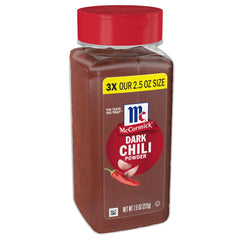 McCormick Dark Chili Powder bottle showing versatile Southwest seasoning for various dishes.