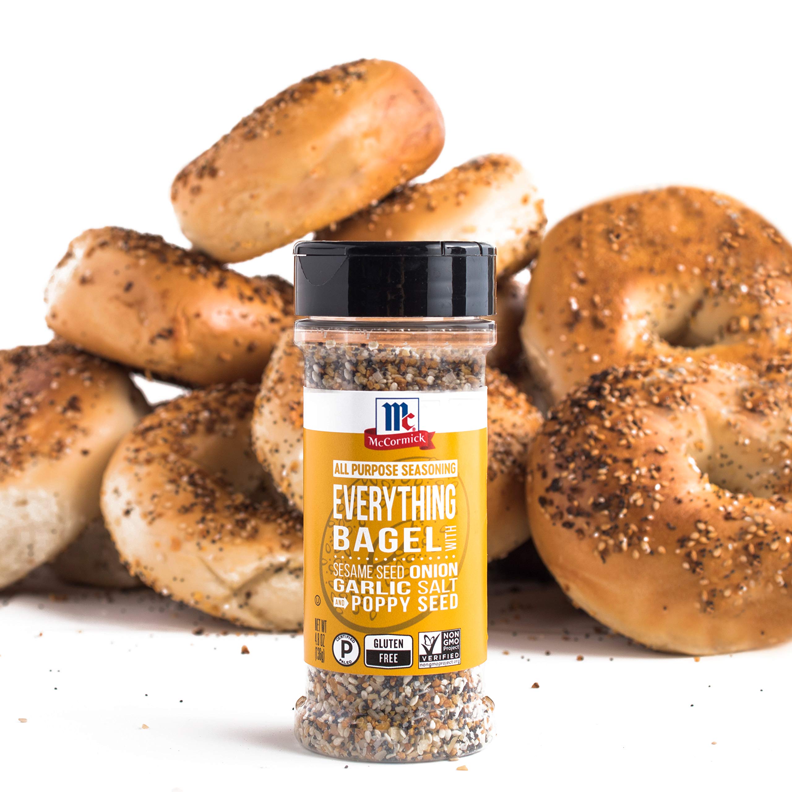 Bread slice topped with McCormick Everything Bagel Seasoning for richer toast flavor