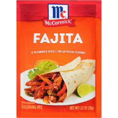 McCormick fajita seasoning mix in sizzling pan evokes restaurant-style fajitas at home