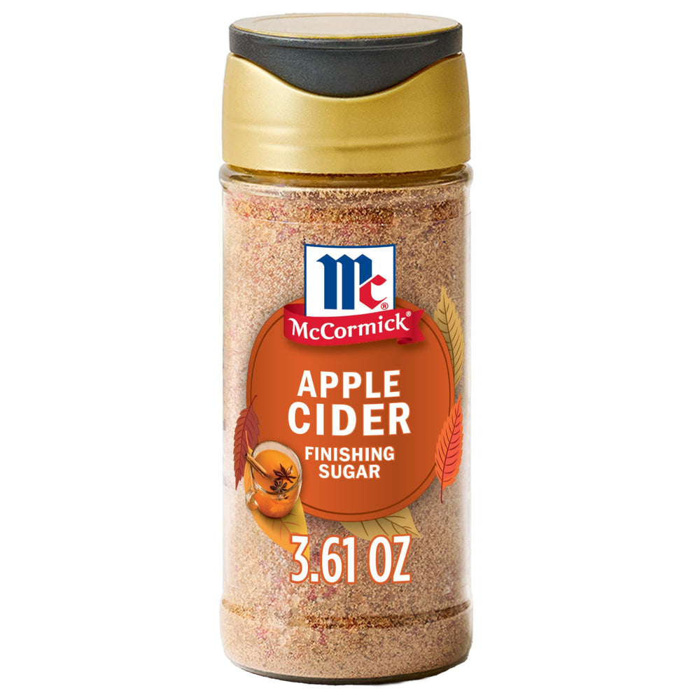 McCormick Apple Cider Finishing Sugar bottle adds fall aroma to cider