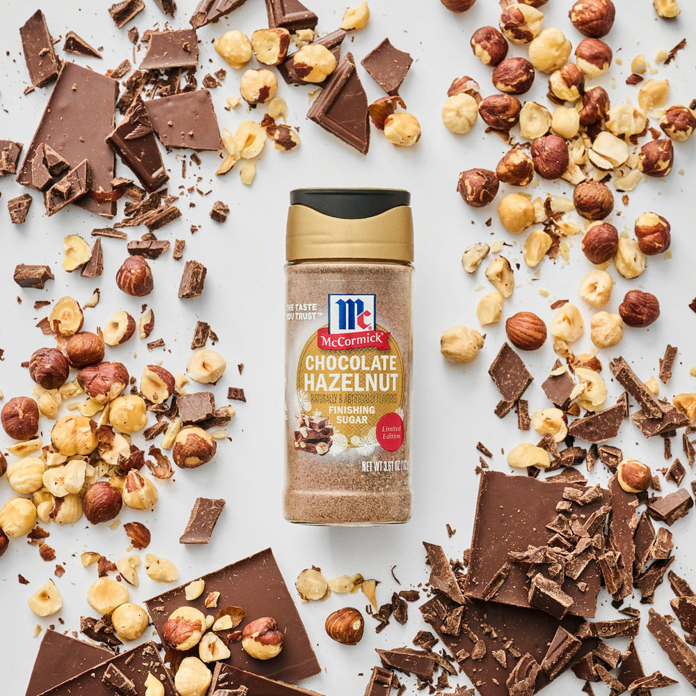 McCormick Chocolate Hazelnut Finishing Sugar dust on cakes lends nutty depth