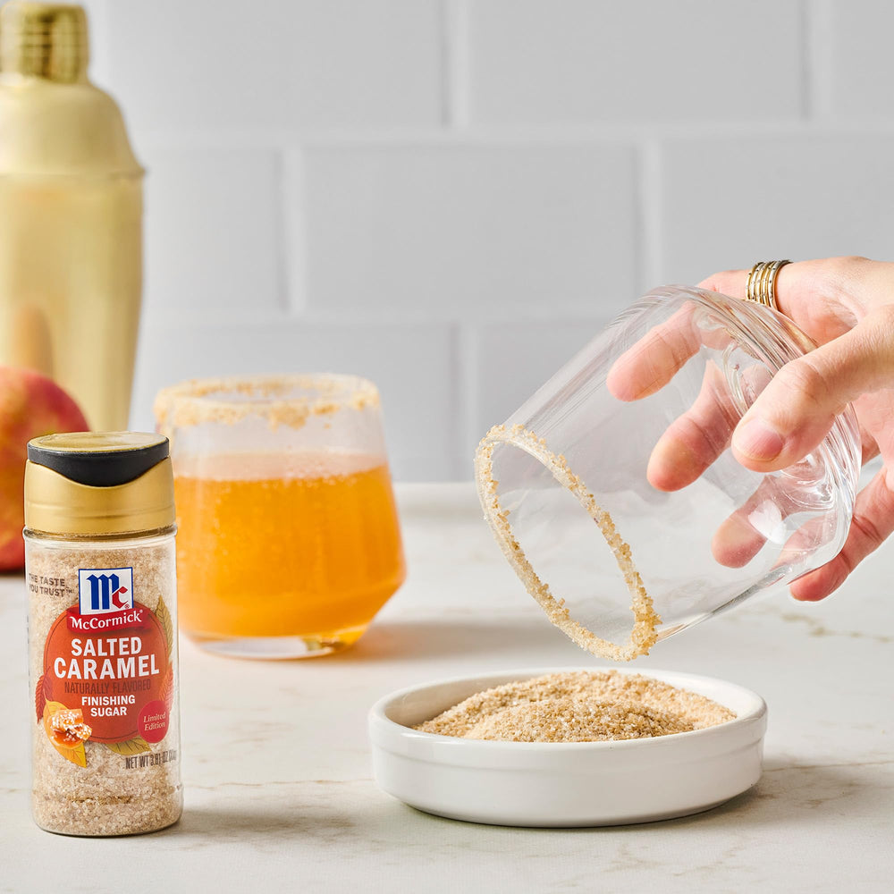 McCormick Finishing Sugar Salted Caramel on ice cream adds caramel richness