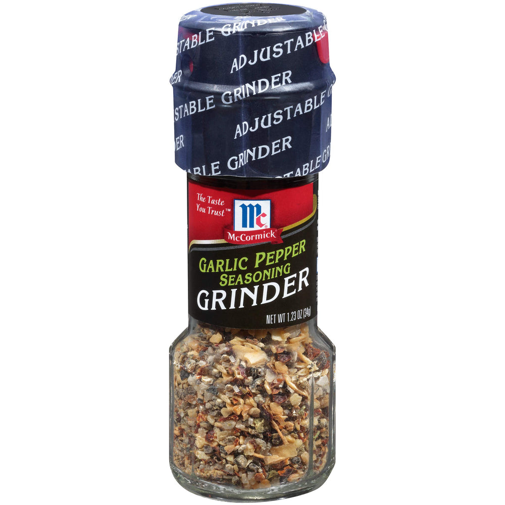 McCormick Garlic Pepper Seasoning Grinder Pack of 3, front view for convenient flavoring