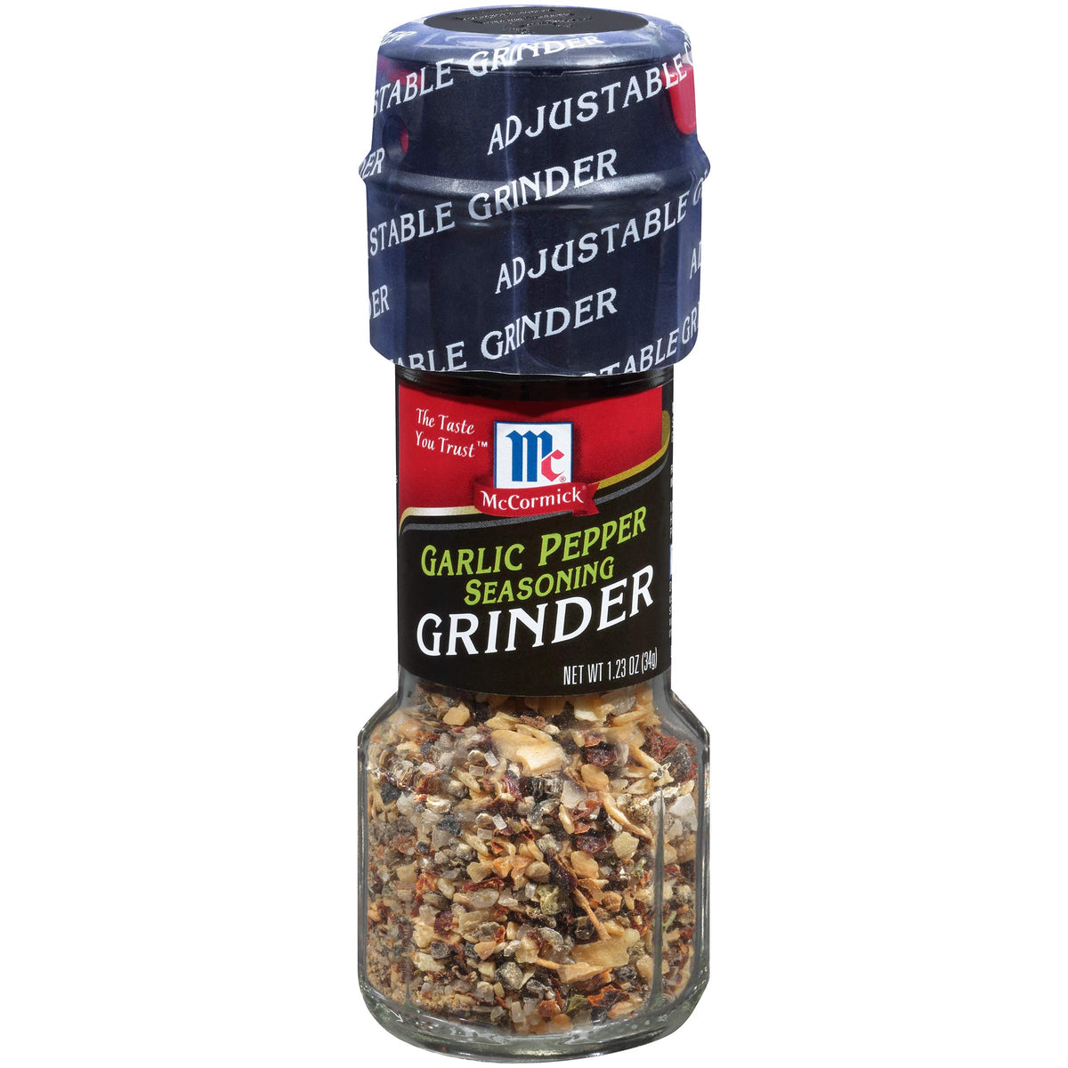 McCormick Garlic Pepper Seasoning Grinder Pack of 3, front view for convenient flavoring