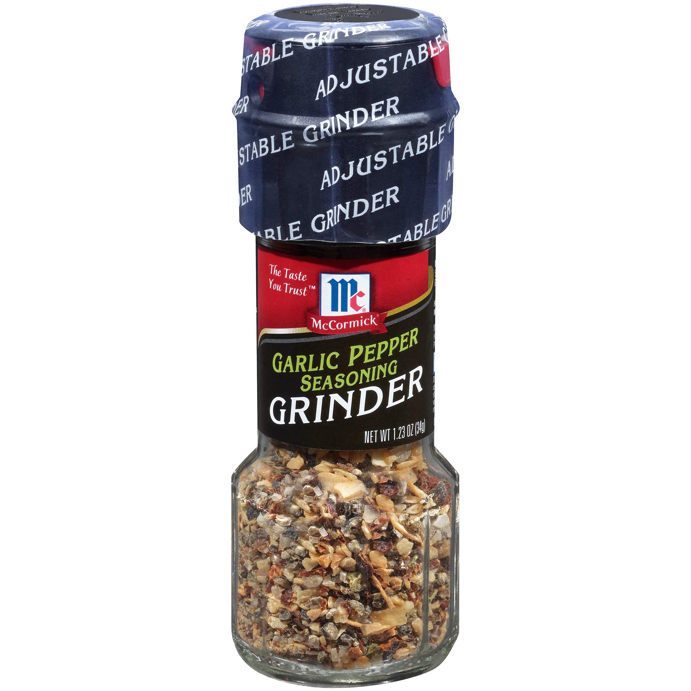 Top view showing compact 1.23 oz grinder for pantry use