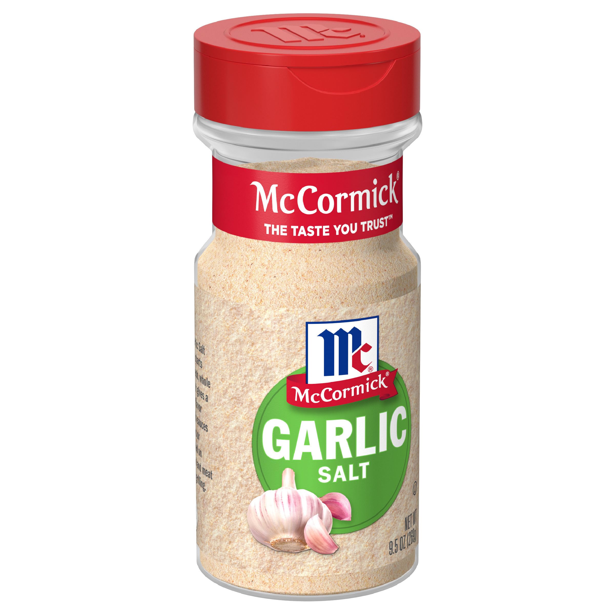 McCormick Garlic Salt jar front view, an all-purpose seasoning to boost meals.