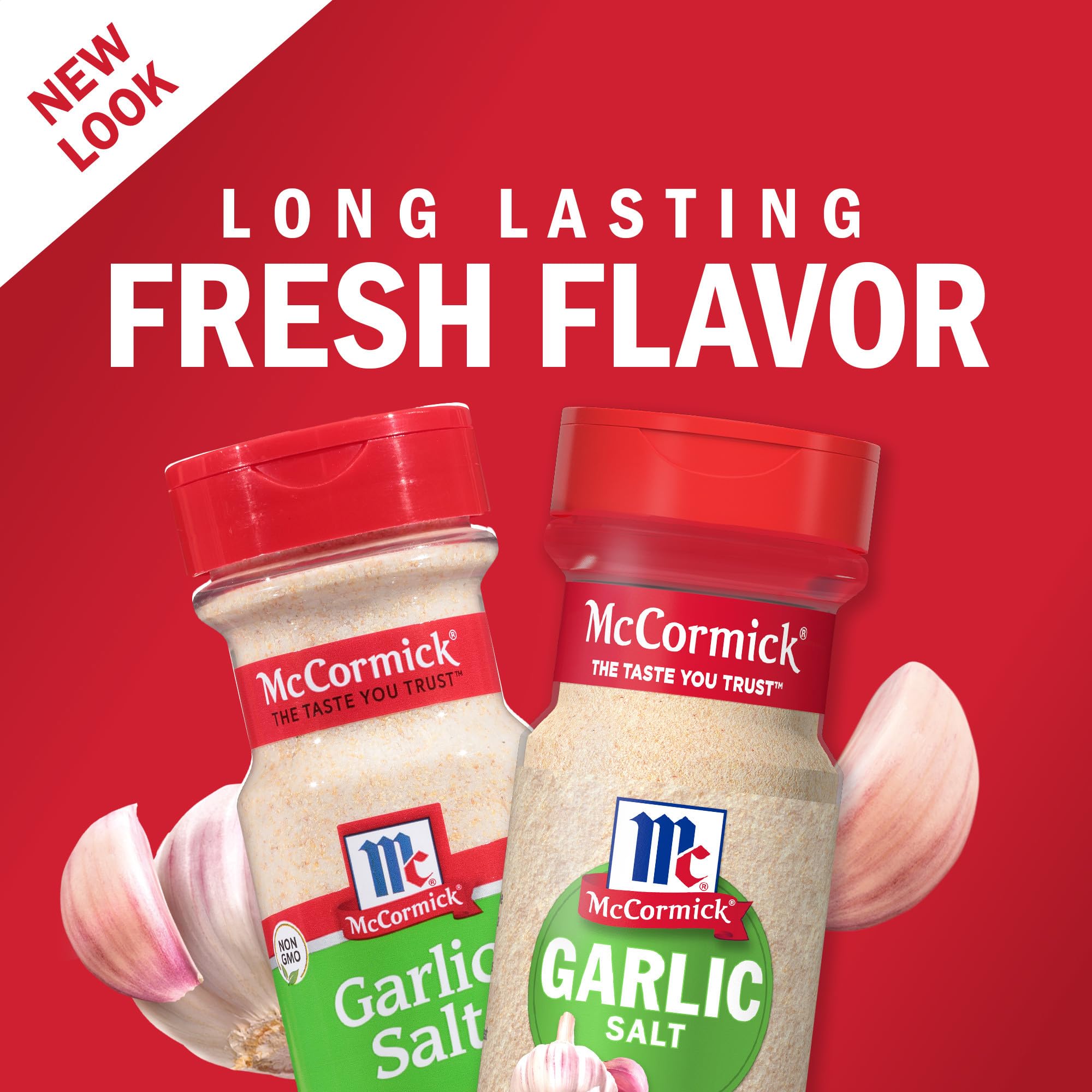 McCormick Garlic Salt label close-up showing ingredients and non-GMO promise.