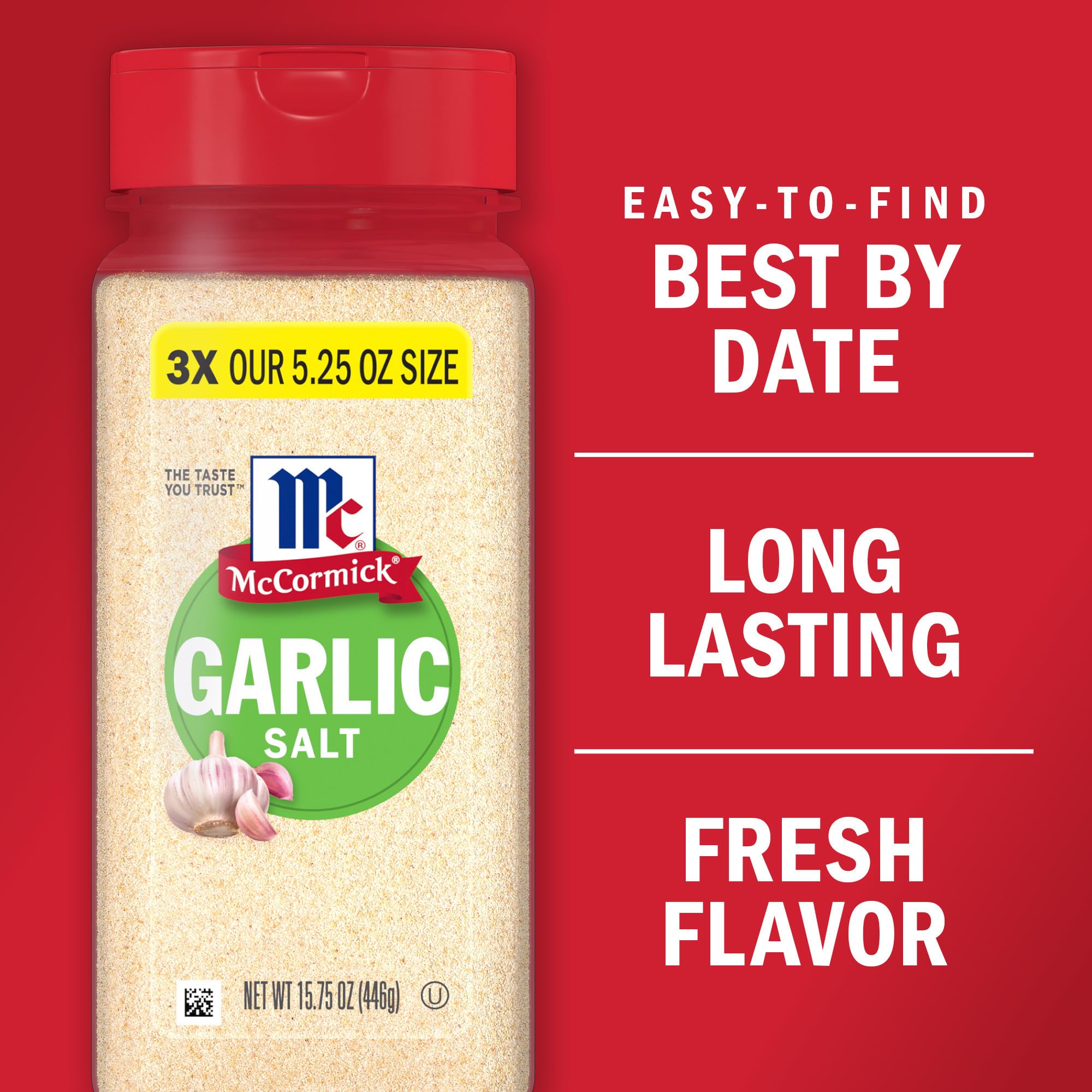 McCormick Garlic Salt seasons pork, chicken, or seafood meals.