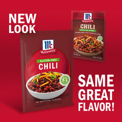 Close-up of McCormick Gluten-Free Chili Seasoning Mix label for clarity and quality.