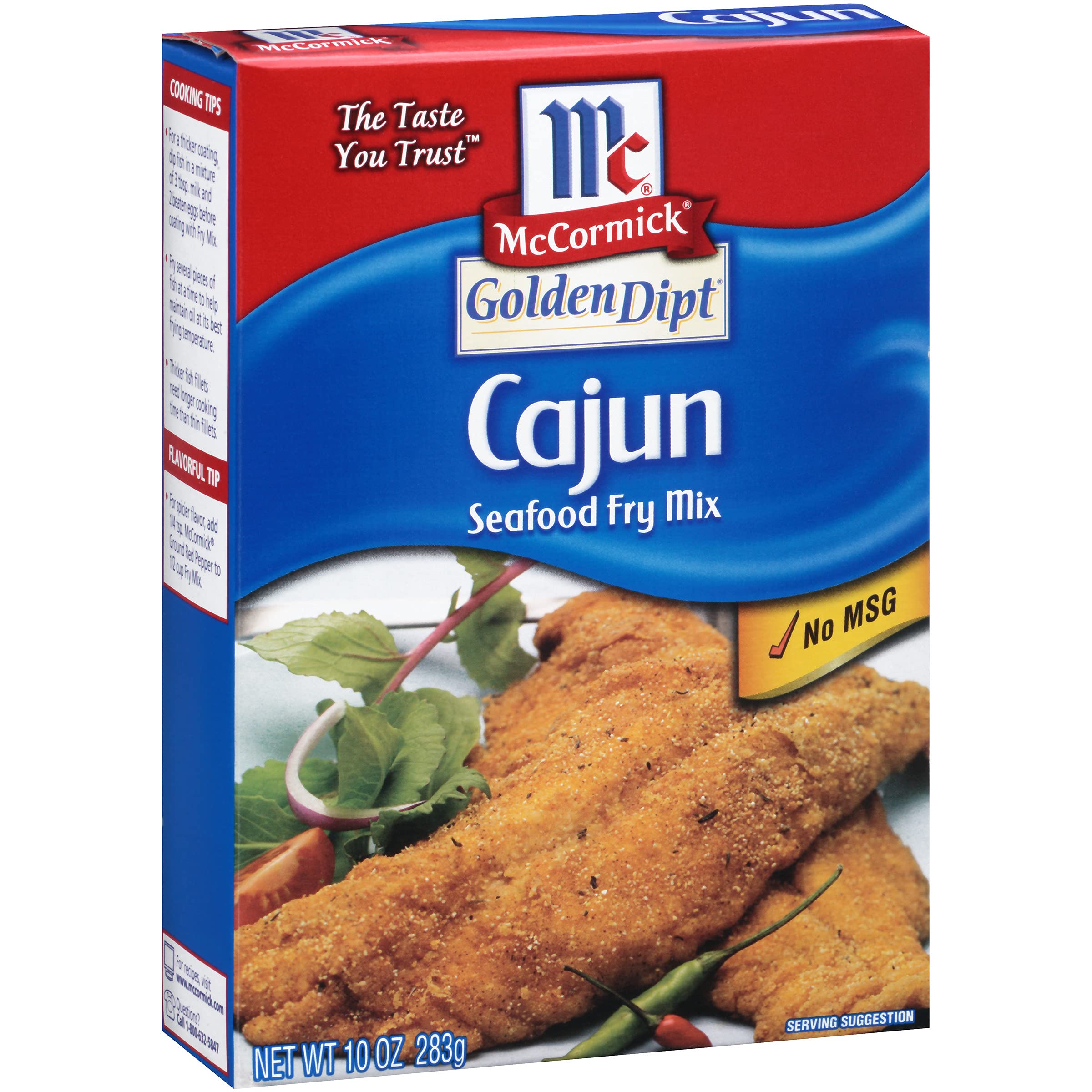 McCormick Golden Dipt Cajun Seafood Fry Mix box ready for crispy seafood bites.
