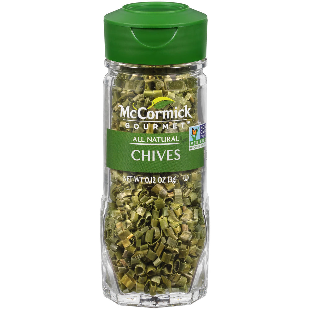 McCormick Gourmet Chives packaging showing freeze-dried freshness for easy, long-lasting flavor.