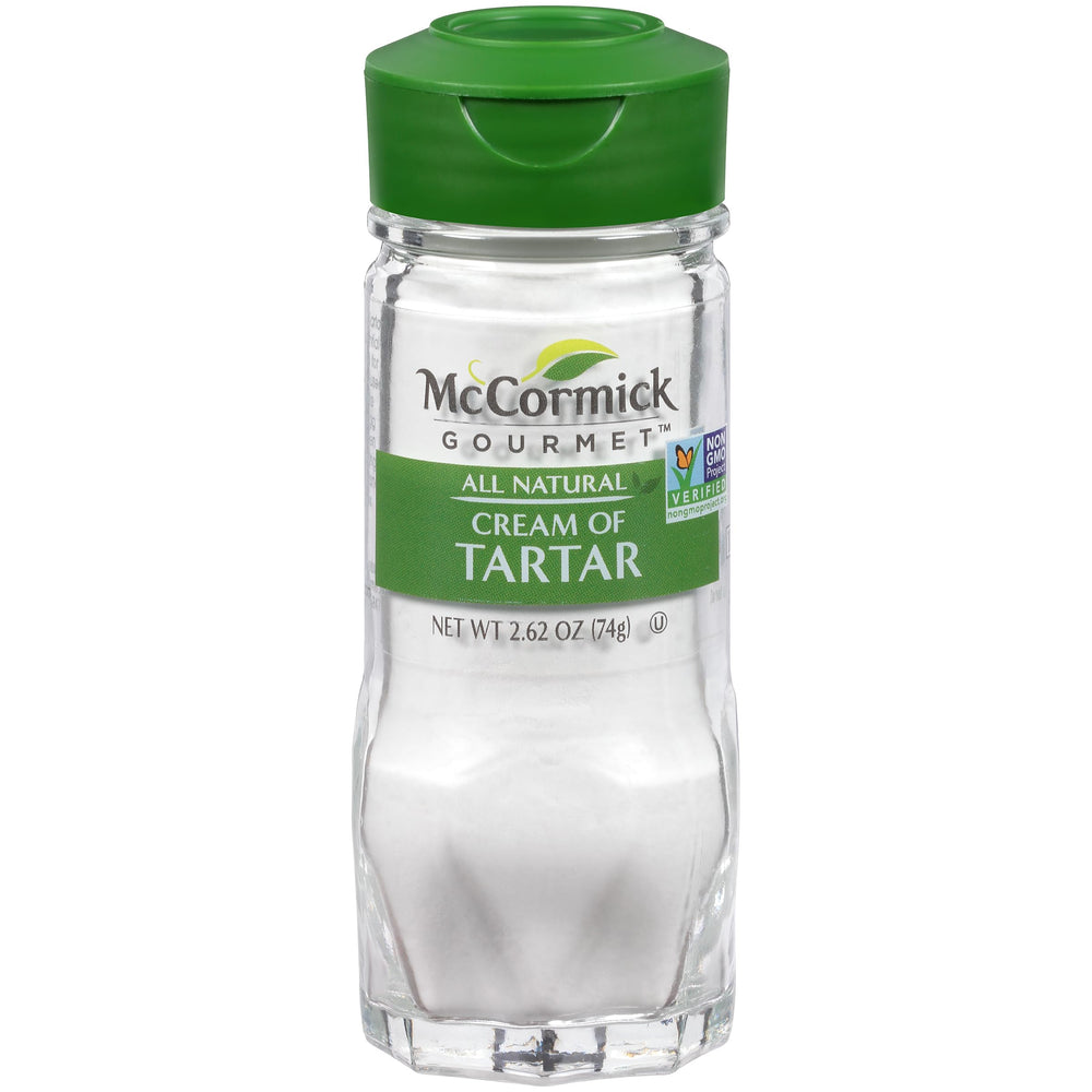 McCormick Gourmet cream of tartar bottle front showing label, a pantry staple for baking