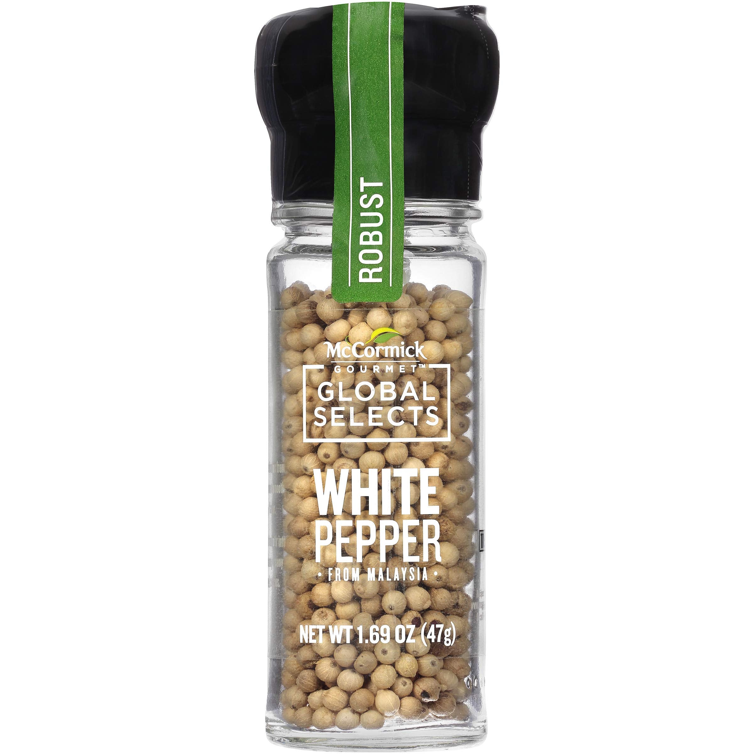 McCormick Gourmet White Pepper jar shows smooth earthy flavor for light dishes