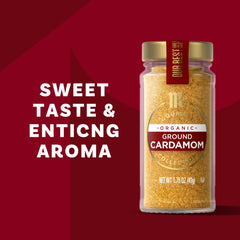 Ground cardamom in a spice jar enriches baking and coffee flavor