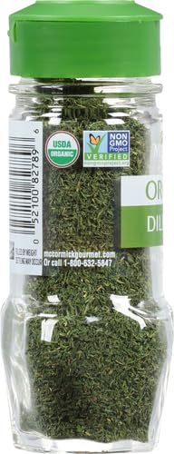 McCormick Gourmet Organic Dill Weed near end of cooking preserves delicate aroma for seafood and vegetables.