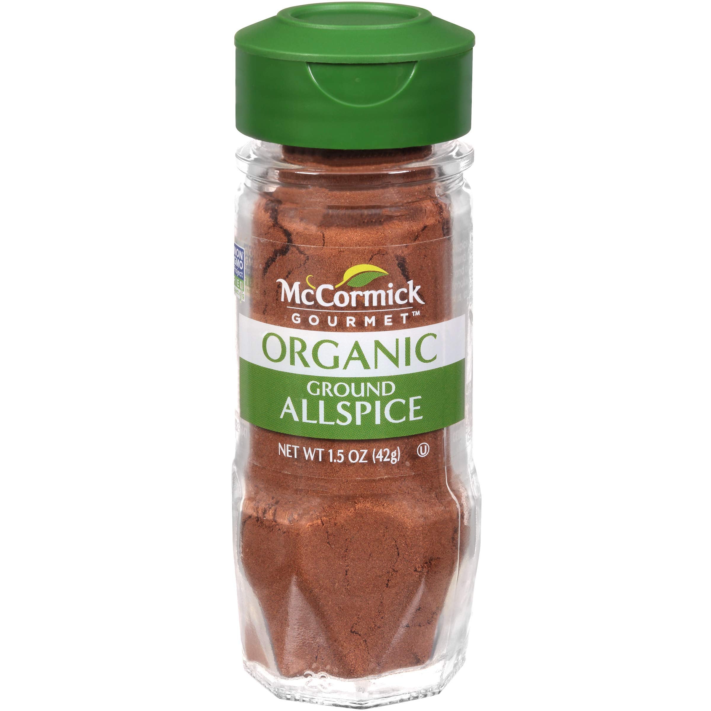 McCormick Gourmet Organic Ground Allspice bottle offers warm aroma for desserts and stews.
