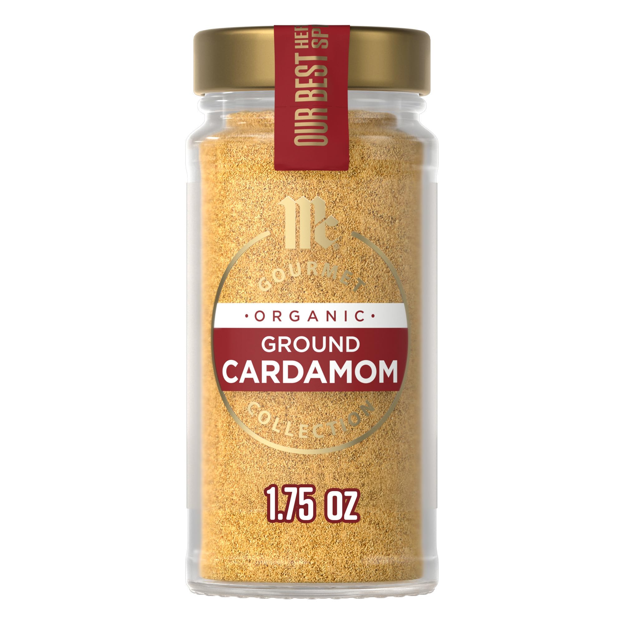 McCormick Gourmet Organic Ground Cardamom powder in a jar adds vibrant aroma to desserts