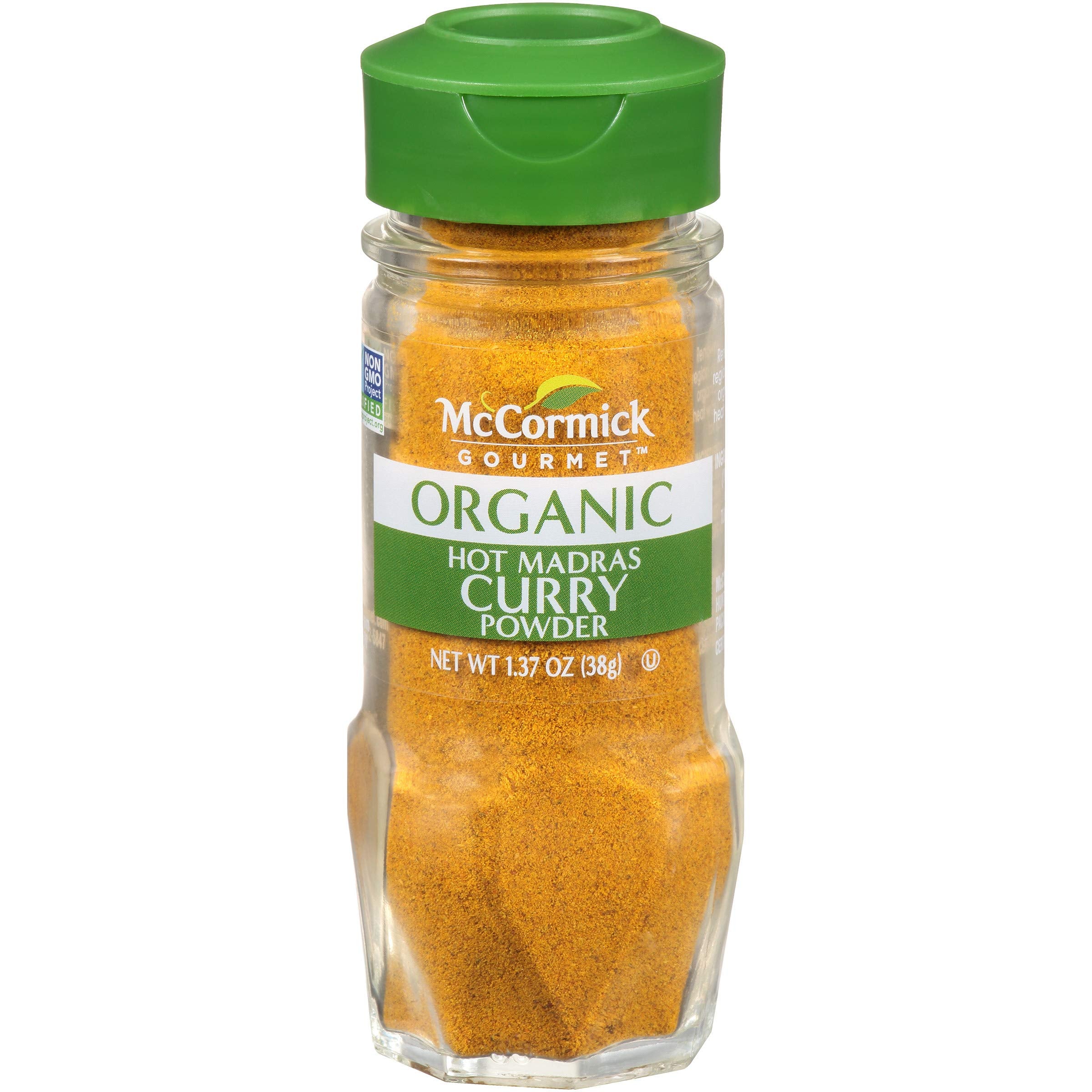 McCormick Gourmet Organic Hot Madras curry powder bottle pour adds bold flavor to curries