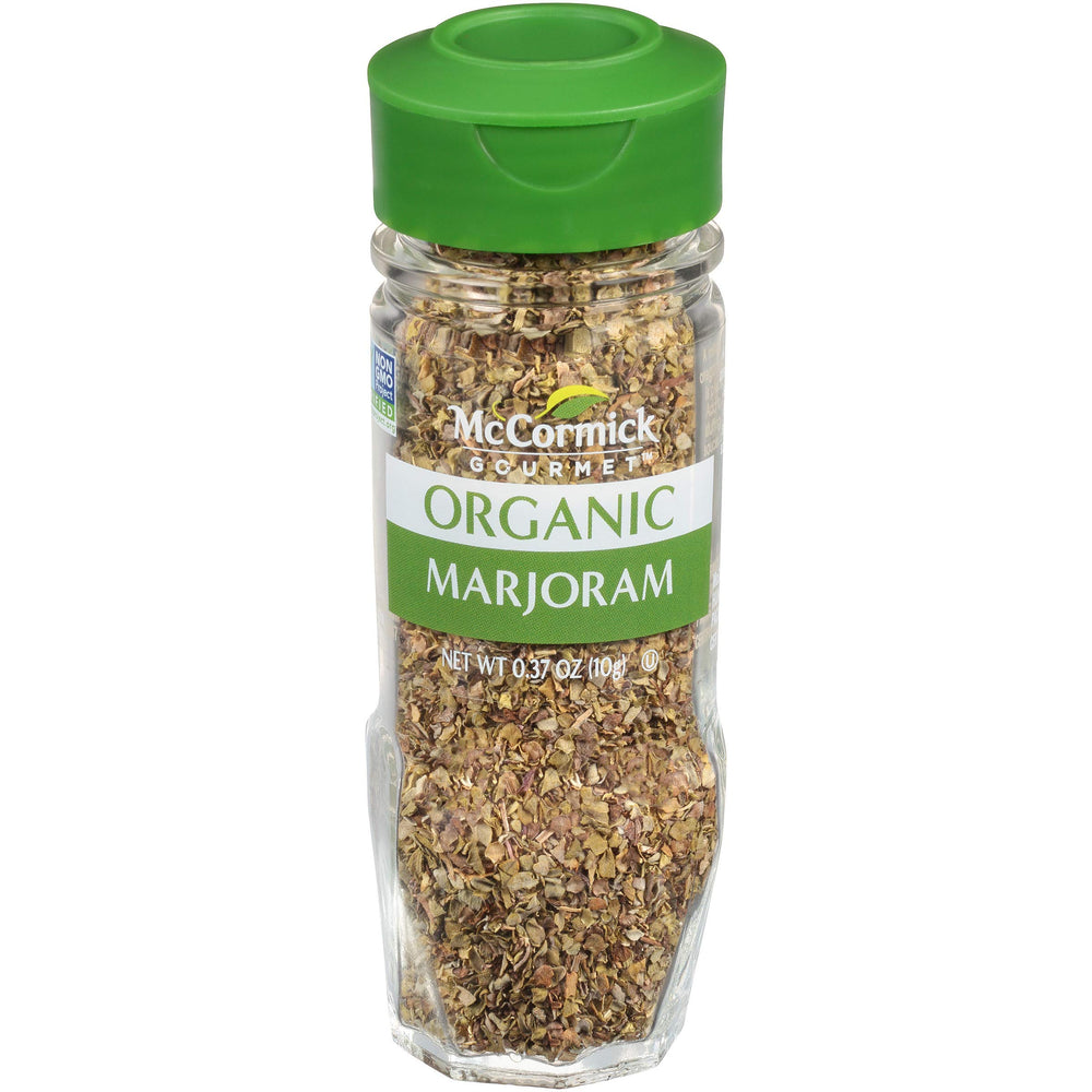 McCormick Gourmet Organic Marjoram bottle front for versatile cooking