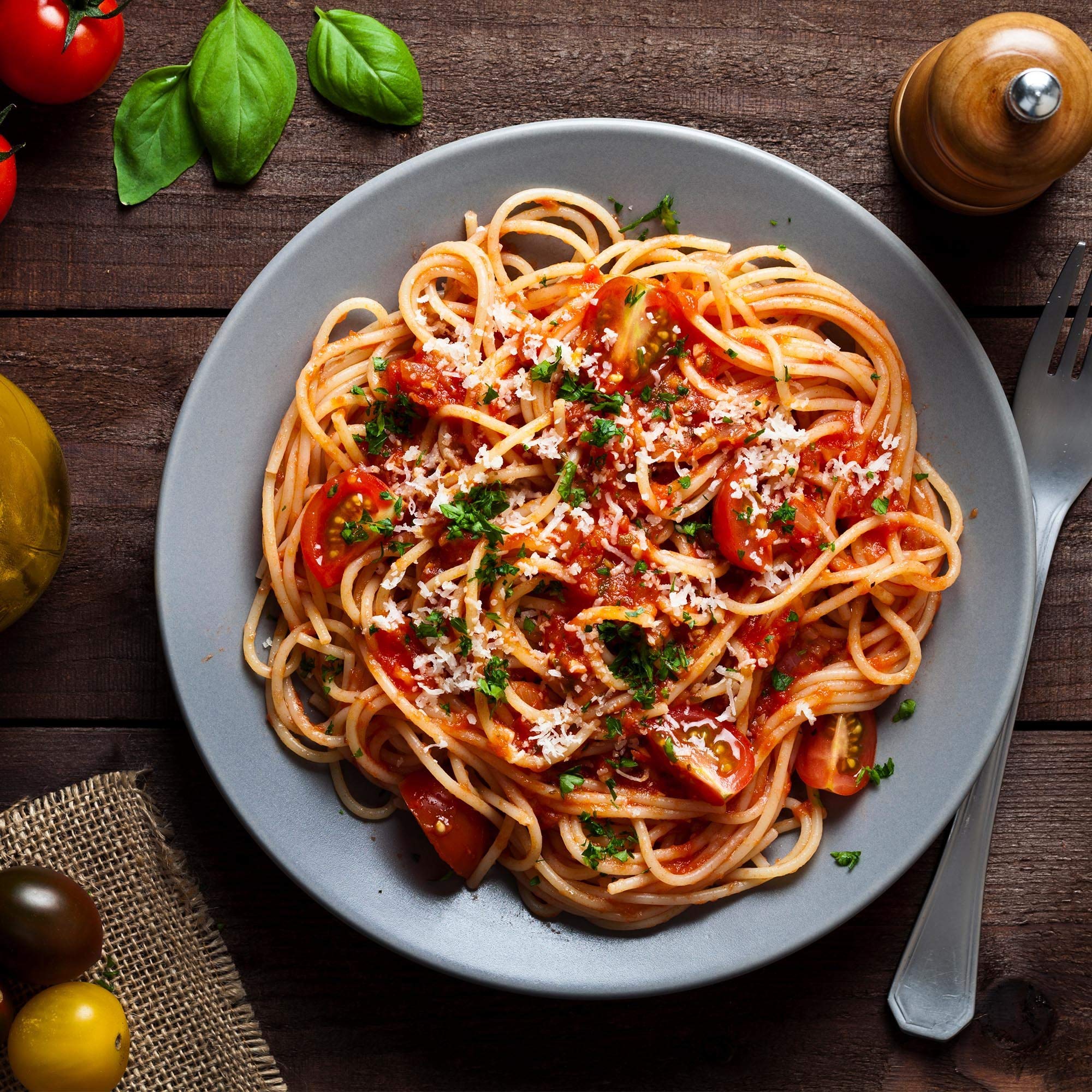 A sauce enriched with McCormick Gourmet Organic Marjoram and tomato