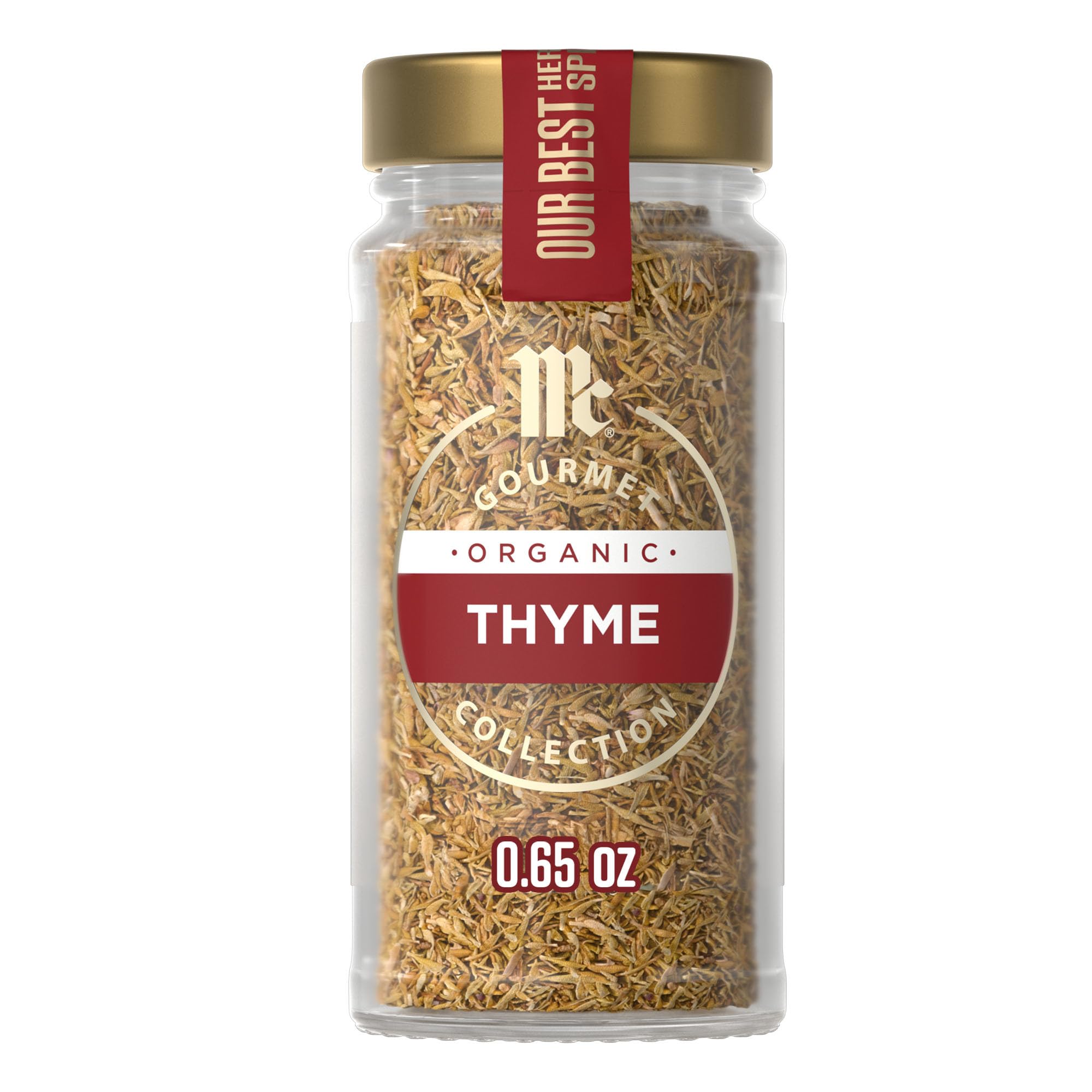 McCormick Gourmet Organic Thyme bottle front view for seasoning