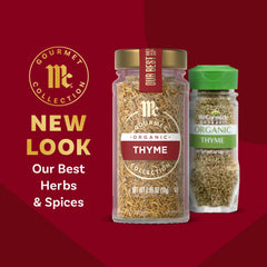 McCormick Gourmet Organic Thyme jar label highlighting organic sourcing