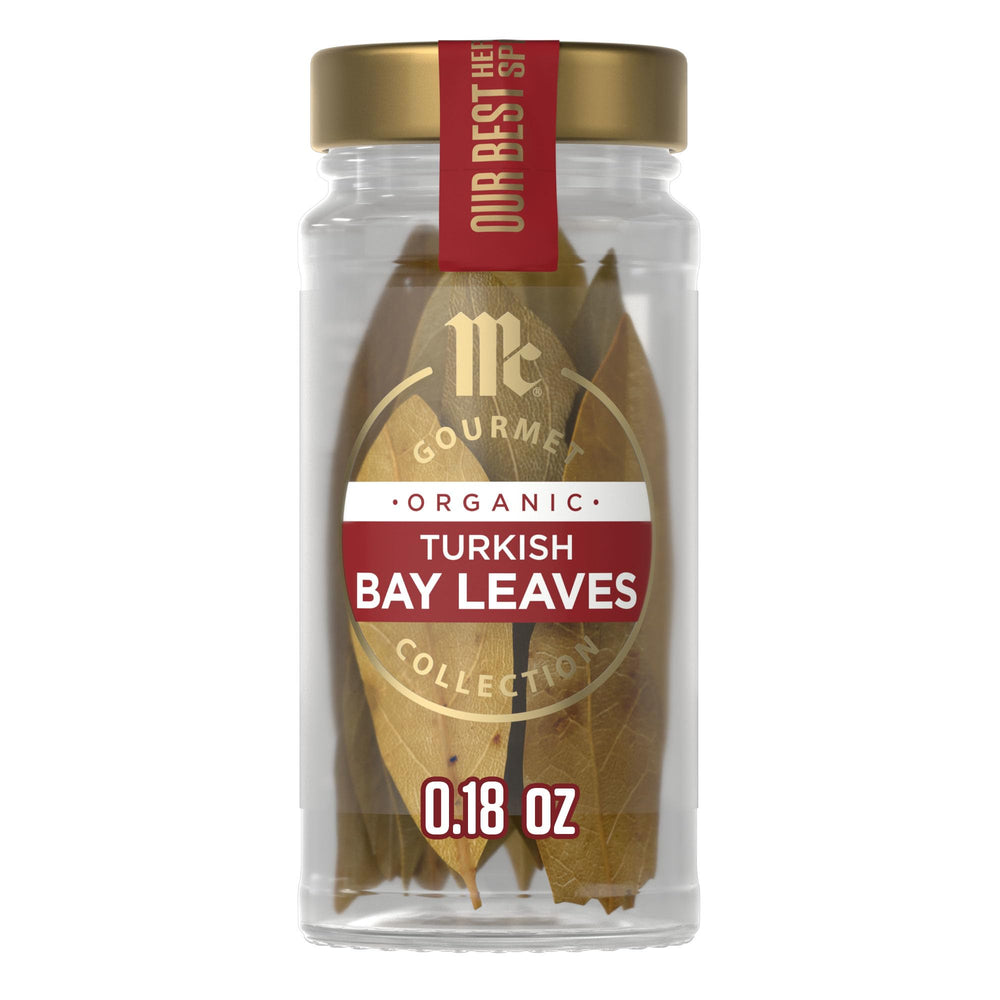 McCormick Gourmet Organic Turkish Bay Leaves in jar for quick seasoning