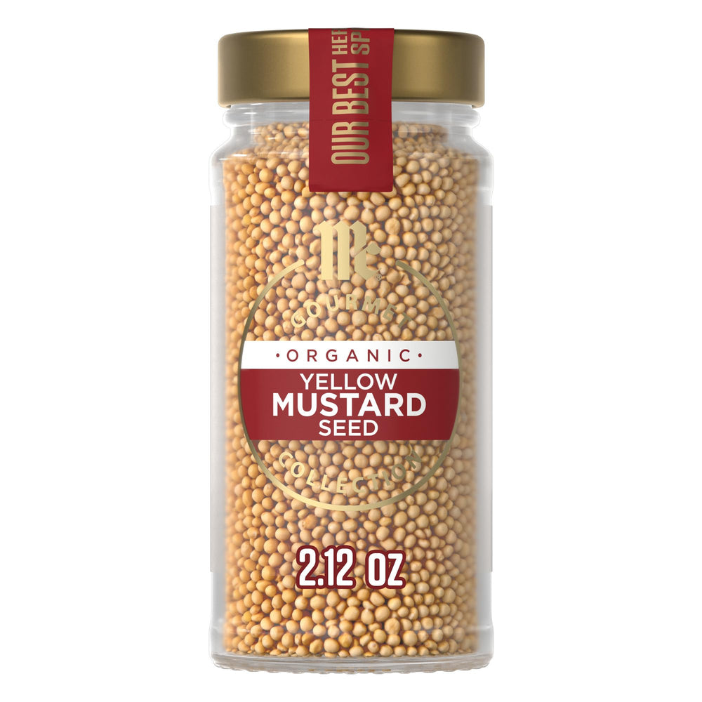 McCormick Gourmet Organic Yellow Mustard Seed pack – ideal for pickles and dressings.