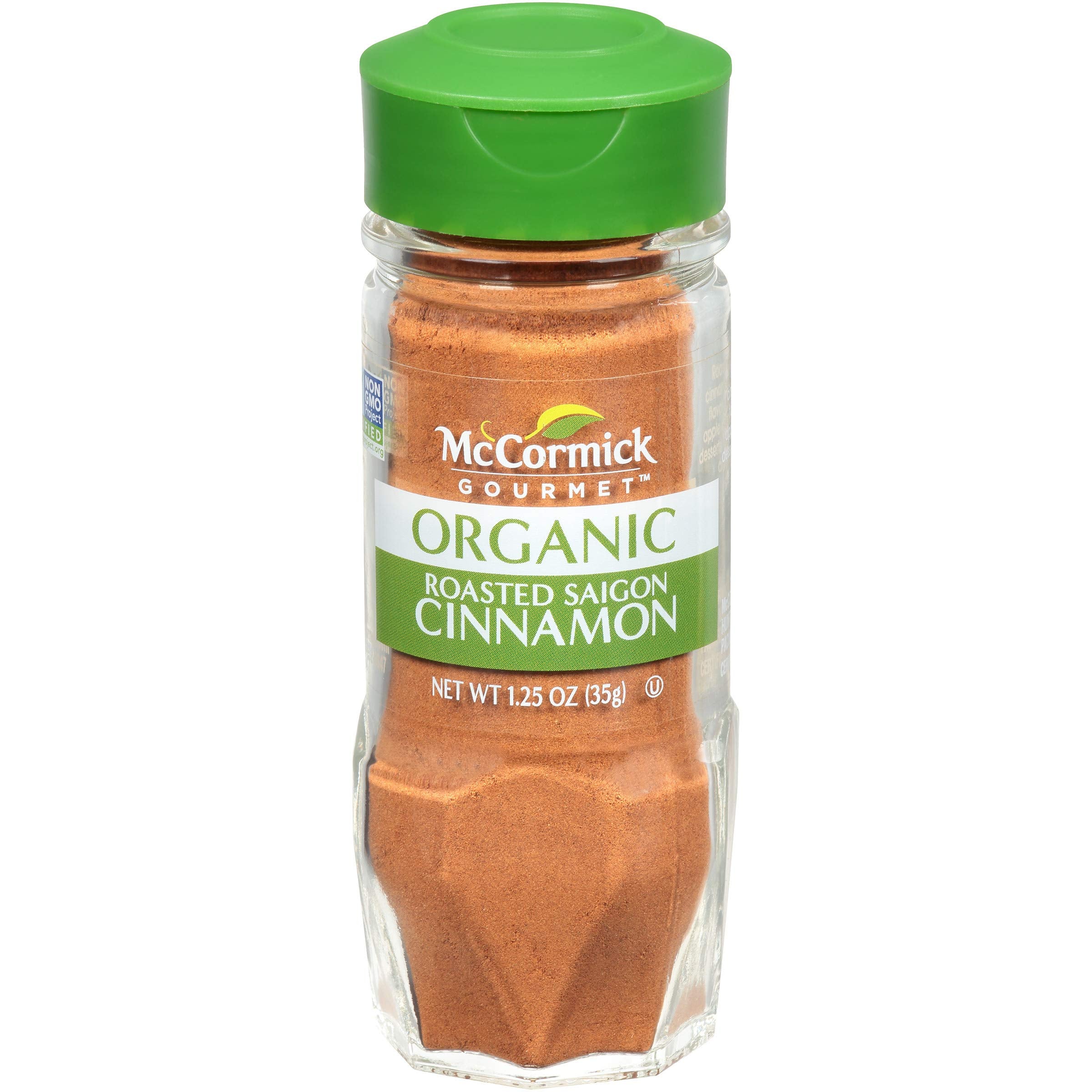 McCormick Gourmet Roasted Saigon Cinnamon bottle shows rich aroma for cooking.