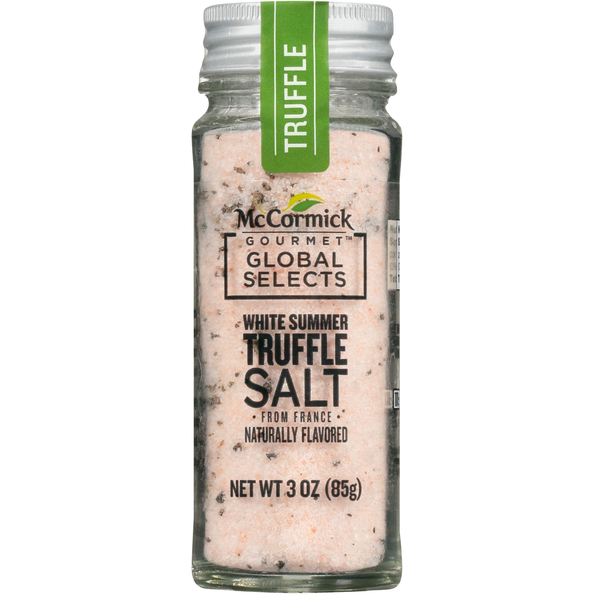 McCormick Gourmet White Summer Truffle Salt in France jar closeup for elegant finishing flavor