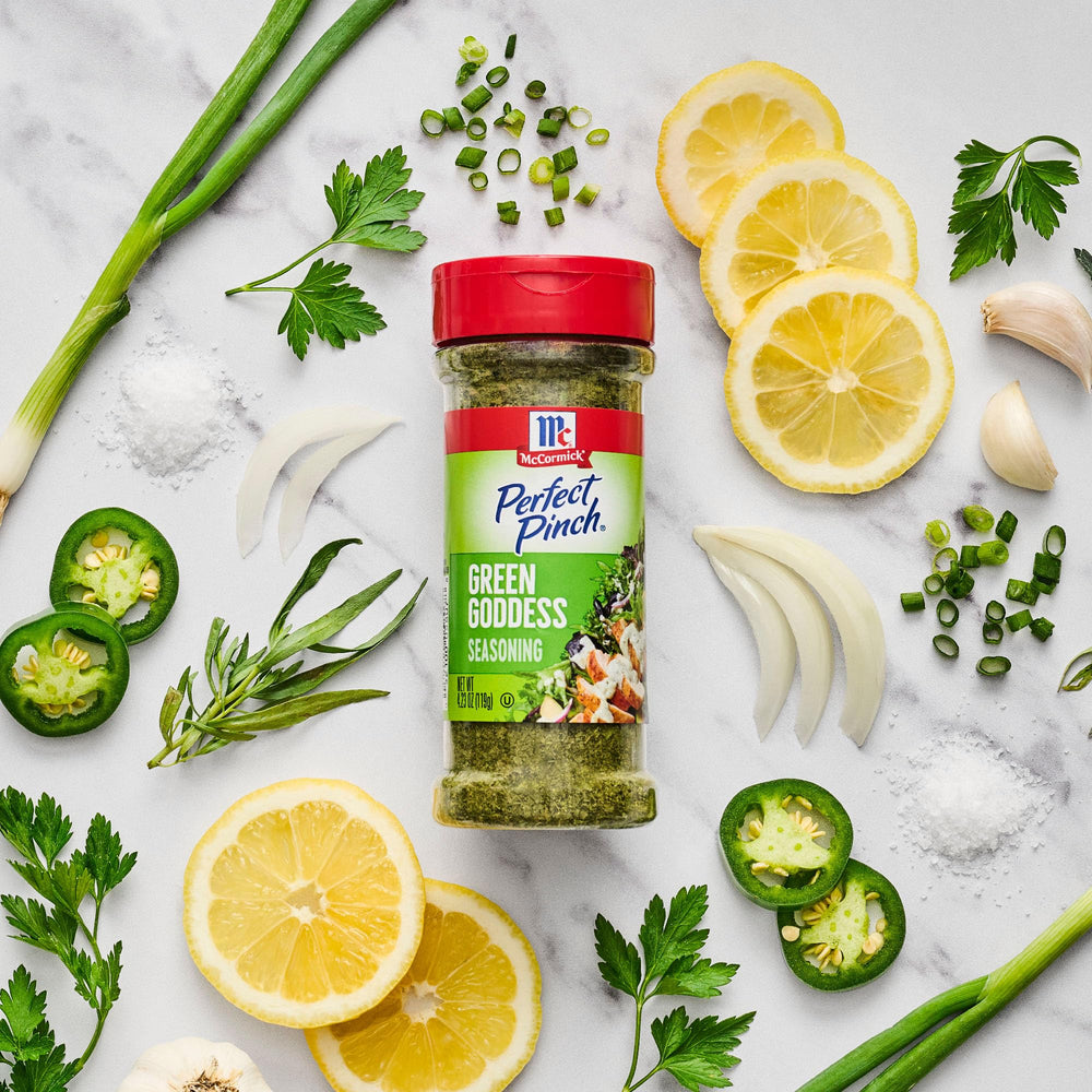 Dressing served over salad with McCormick Green Goddess.